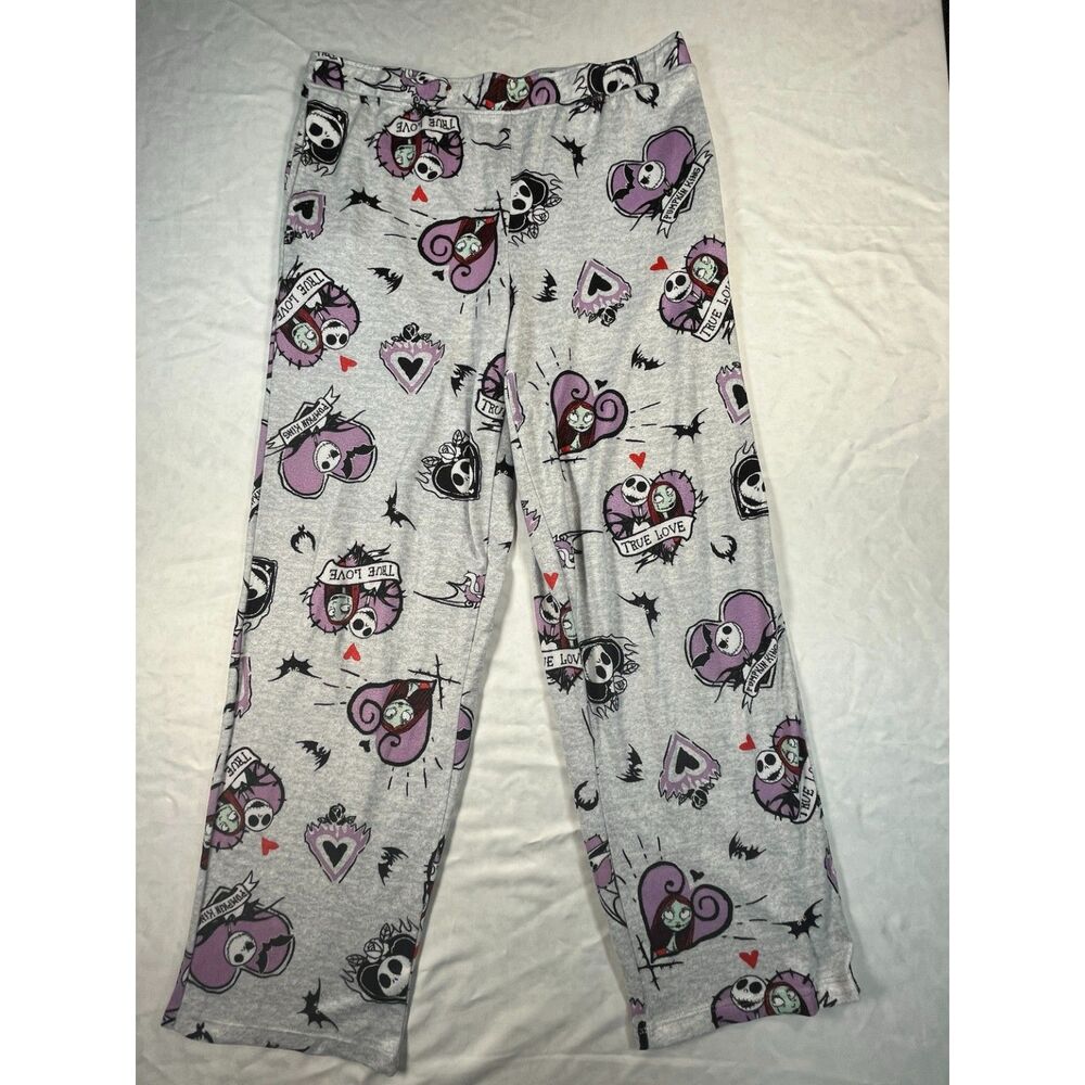 Disney Nightmare Before Christmas Jack Sally Pajama Pants Womens M Gray